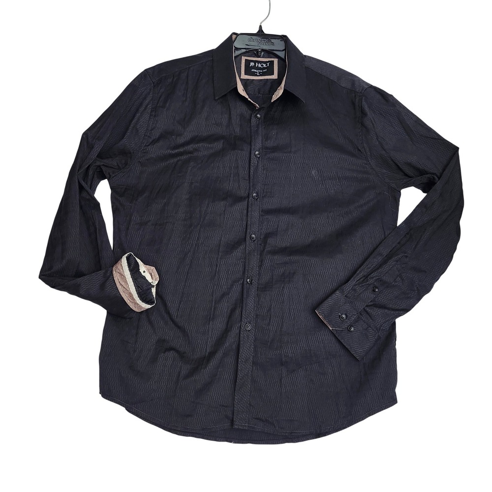 JB Holt Mens Athletic Fit Black Textured Dk Academia Office Shirt Large Stretch